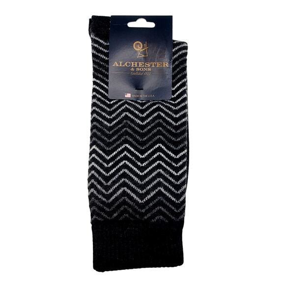 Charcoal Black Mens Crew Socks Luxury Wool Sz 10-13 Alchester Lucas Herringbone - Picture 1 of 5